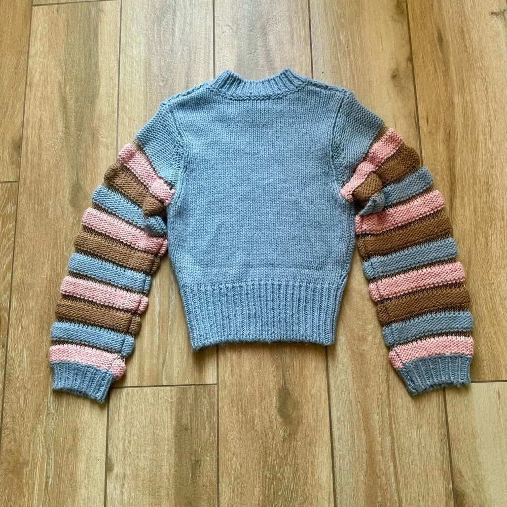 Lush Clothing Blue Sweater With Striped Sleeves